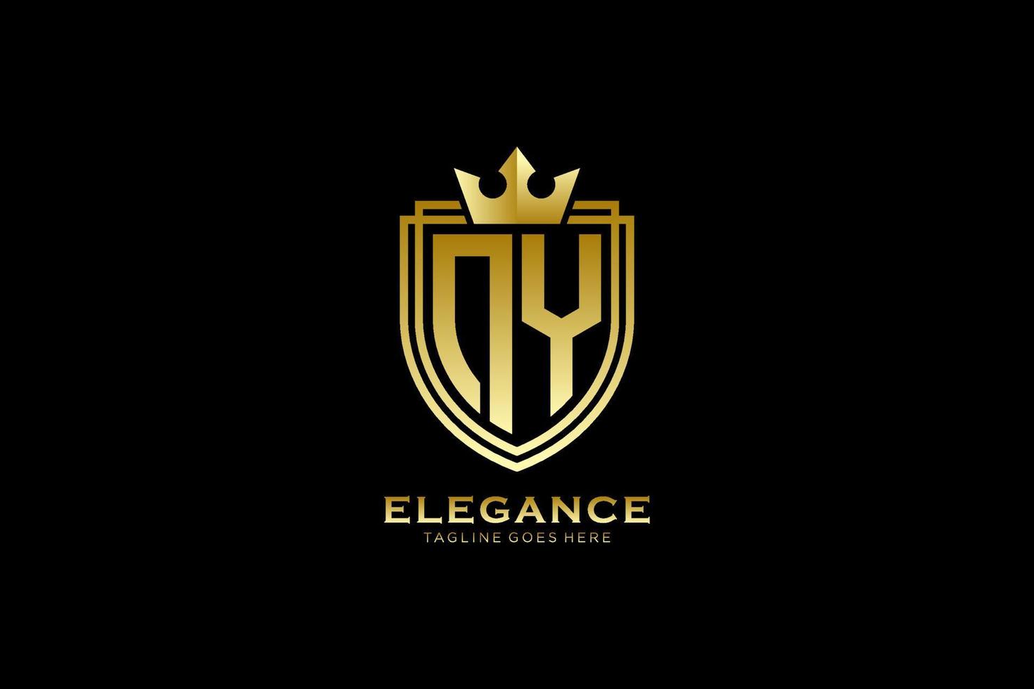 initial NY elegant luxury monogram logo or badge template with scrolls and royal crown - perfect for luxurious branding projects vector