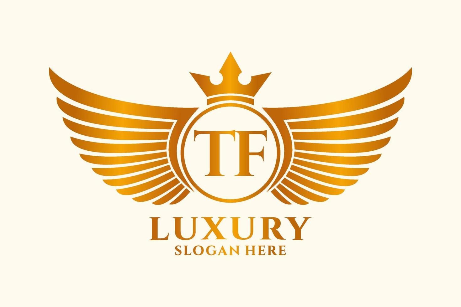 Luxury royal wing Letter TF crest Gold color Logo vector, Victory logo, crest logo, wing logo, vector logo template.