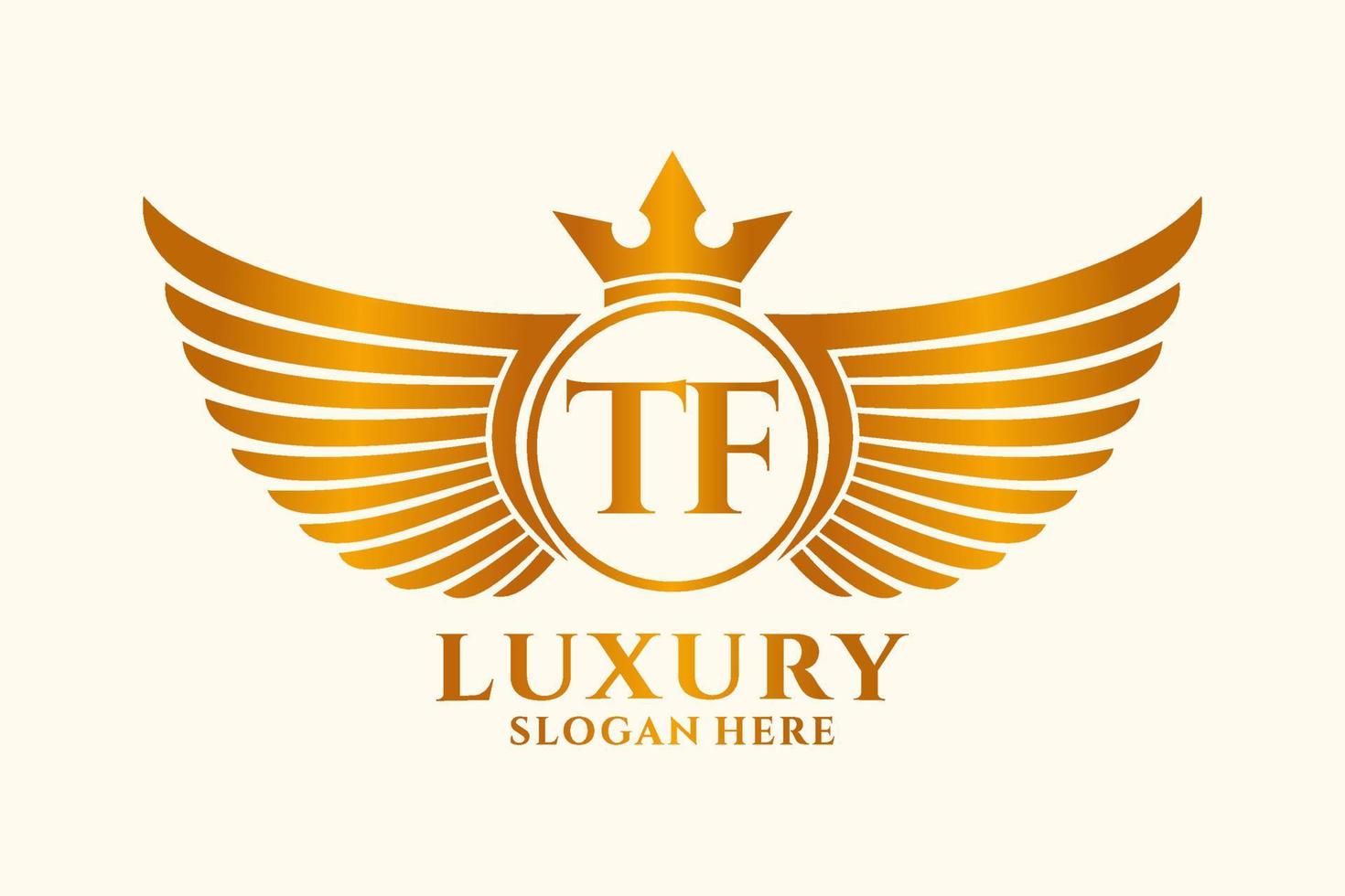 Luxury royal wing Letter TF crest Gold color Logo vector, Victory logo, crest logo, wing logo, vector logo template.