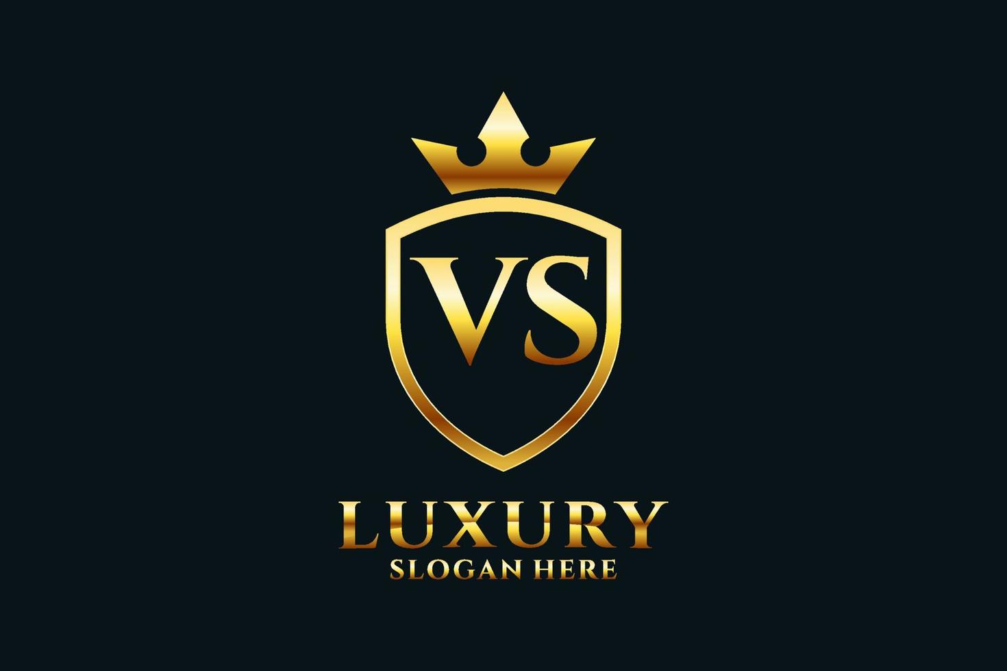 initial VS elegant luxury monogram logo or badge template with scrolls and royal crown - perfect for luxurious branding projects vector