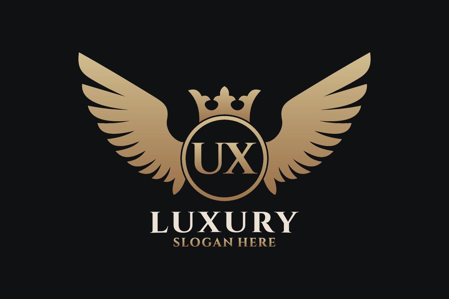 Luxury royal wing Letter UX crest Gold color Logo vector, Victory logo, crest logo, wing logo, vector logo template.