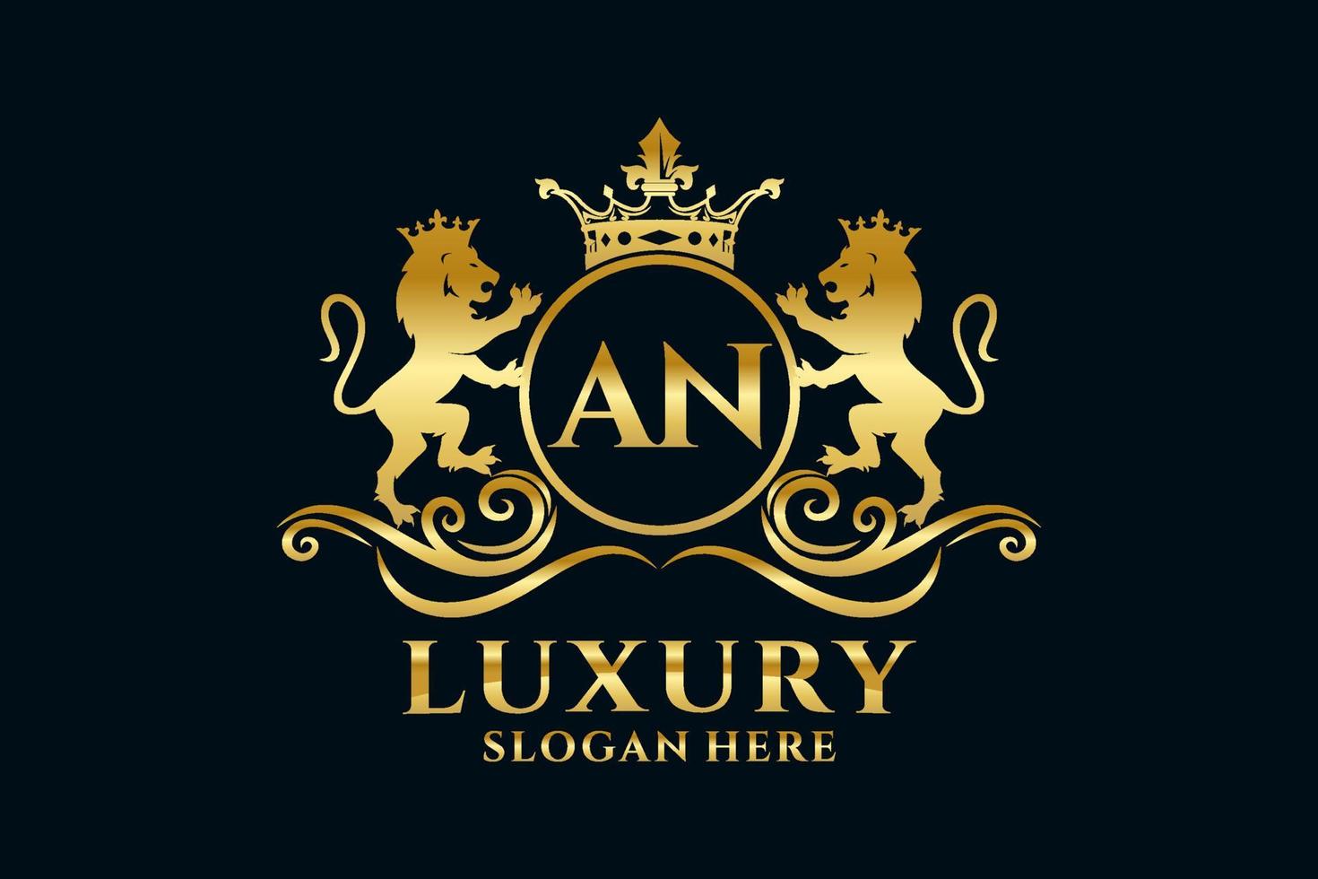 Initial AN Letter Lion Royal Luxury Logo template in vector art for luxurious branding projects and other vector illustration.