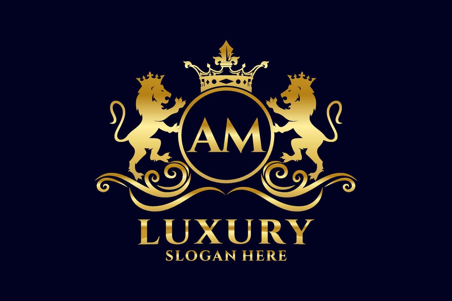 Initial AM Letter Lion Royal Luxury Logo template in vector art for luxurious branding projects and other vector illustration.