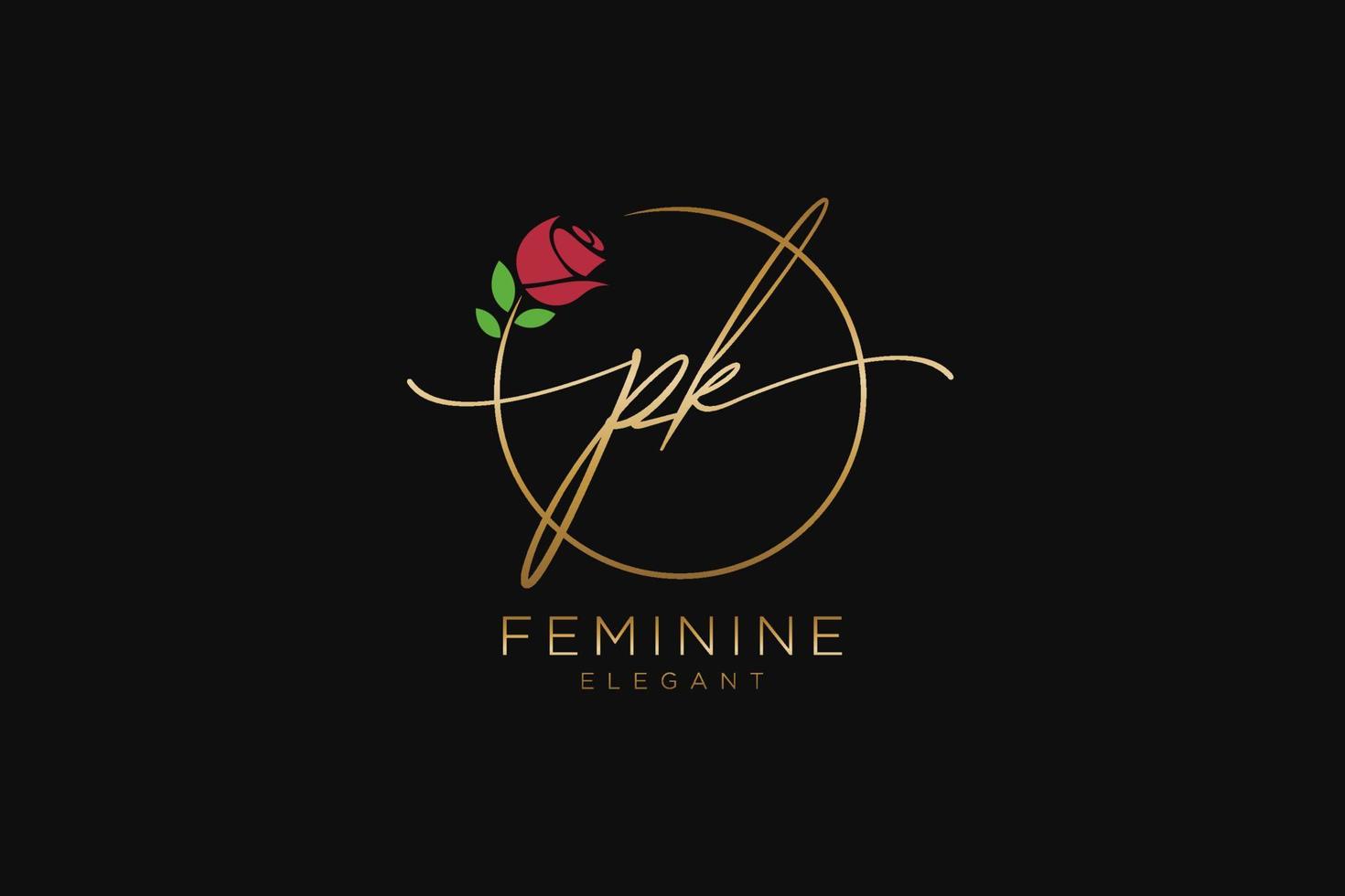 initial PK Feminine logo beauty monogram and elegant logo design, handwriting logo of initial signature, wedding, fashion, floral and botanical with creative template. vector