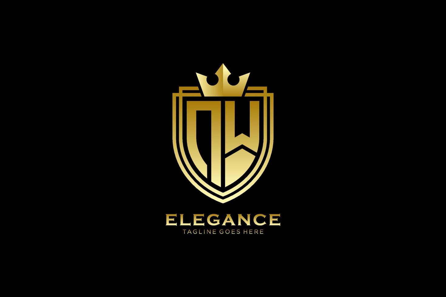 initial NW elegant luxury monogram logo or badge template with scrolls and royal crown - perfect for luxurious branding projects vector