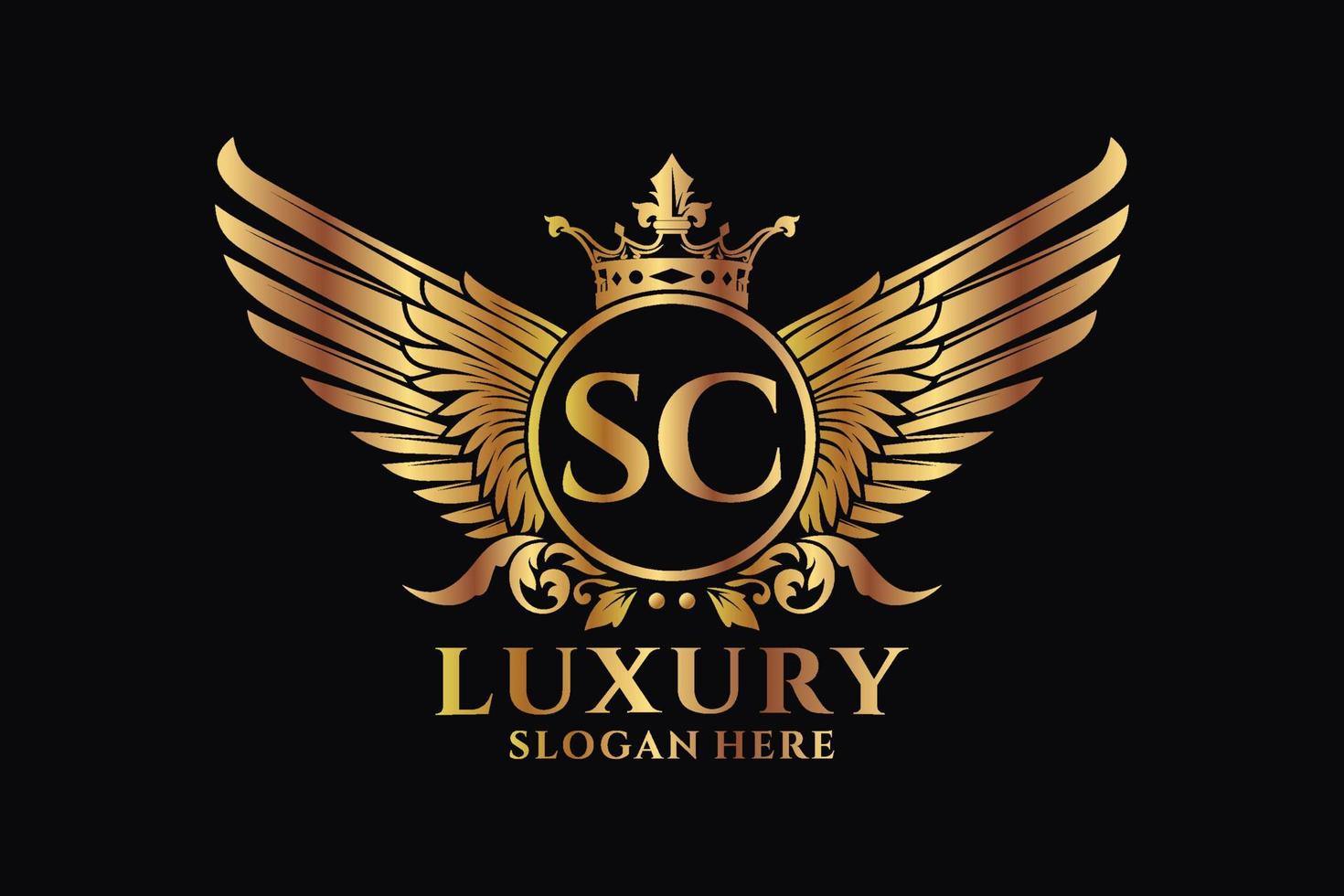 Luxury royal wing Letter SC crest Gold color Logo vector, Victory logo, crest logo, wing logo, vector logo template.
