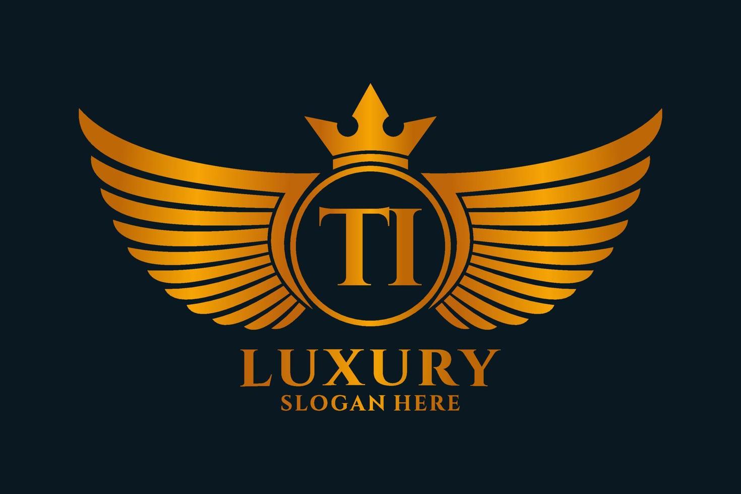 Luxury royal wing Letter TI crest Gold color Logo vector, Victory logo, crest logo, wing logo, vector logo template.
