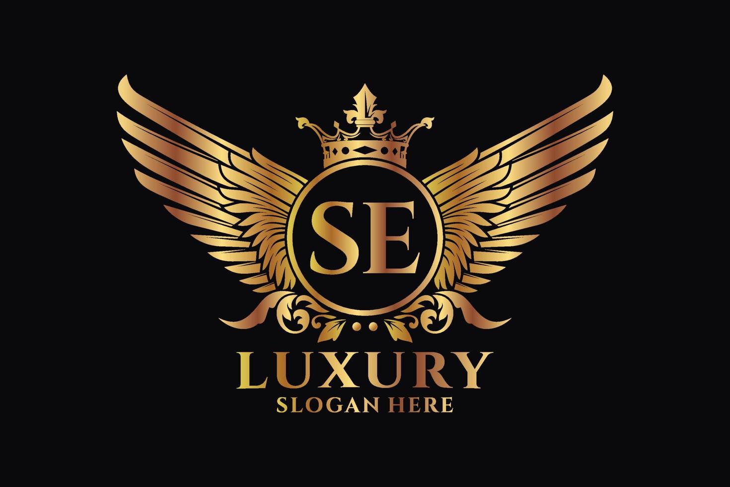 Luxury royal wing Letter SE crest Gold color Logo vector, Victory logo, crest logo, wing logo, vector logo template.