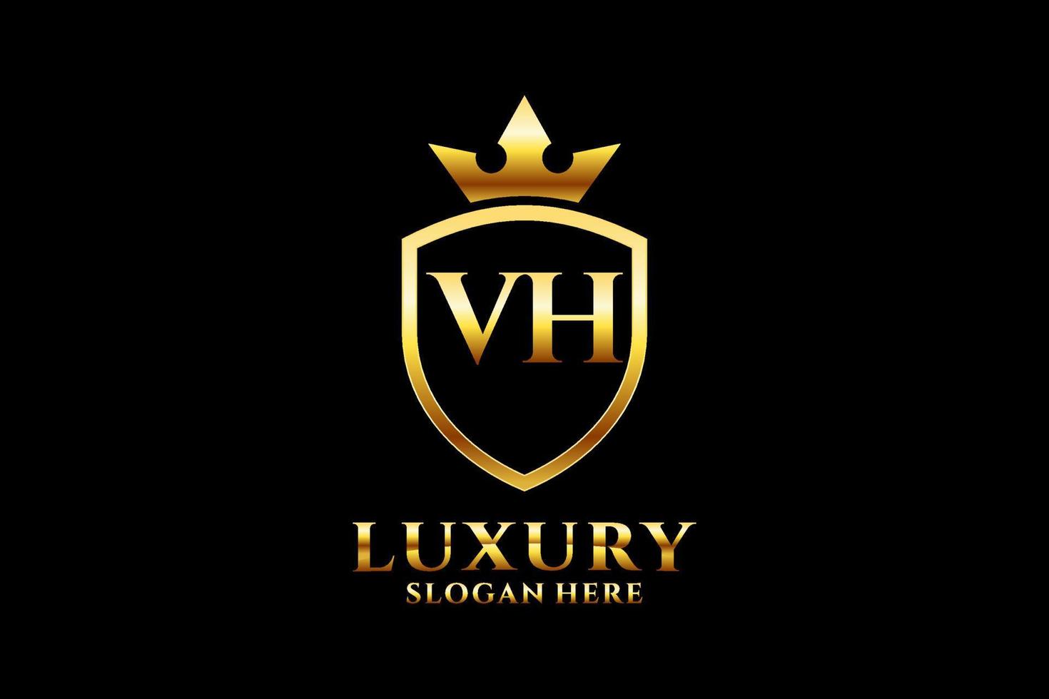 logotipo de monograma de lujo elegante vh inicial o plantilla de placa con pergaminos y corona real - perfecto para proyectos de marca de lujo vector