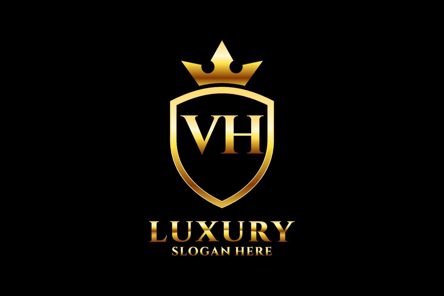 initial VH elegant luxury monogram logo or badge template with scrolls and royal crown - perfect for luxurious branding projects vector
