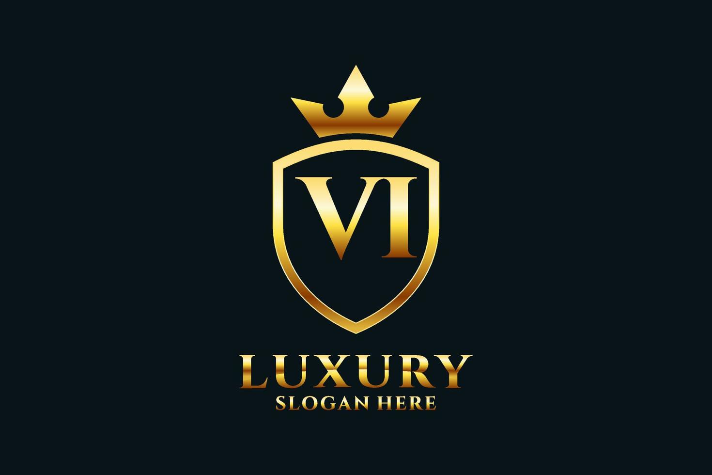 initial VI elegant luxury monogram logo or badge template with scrolls and royal crown - perfect for luxurious branding projects vector