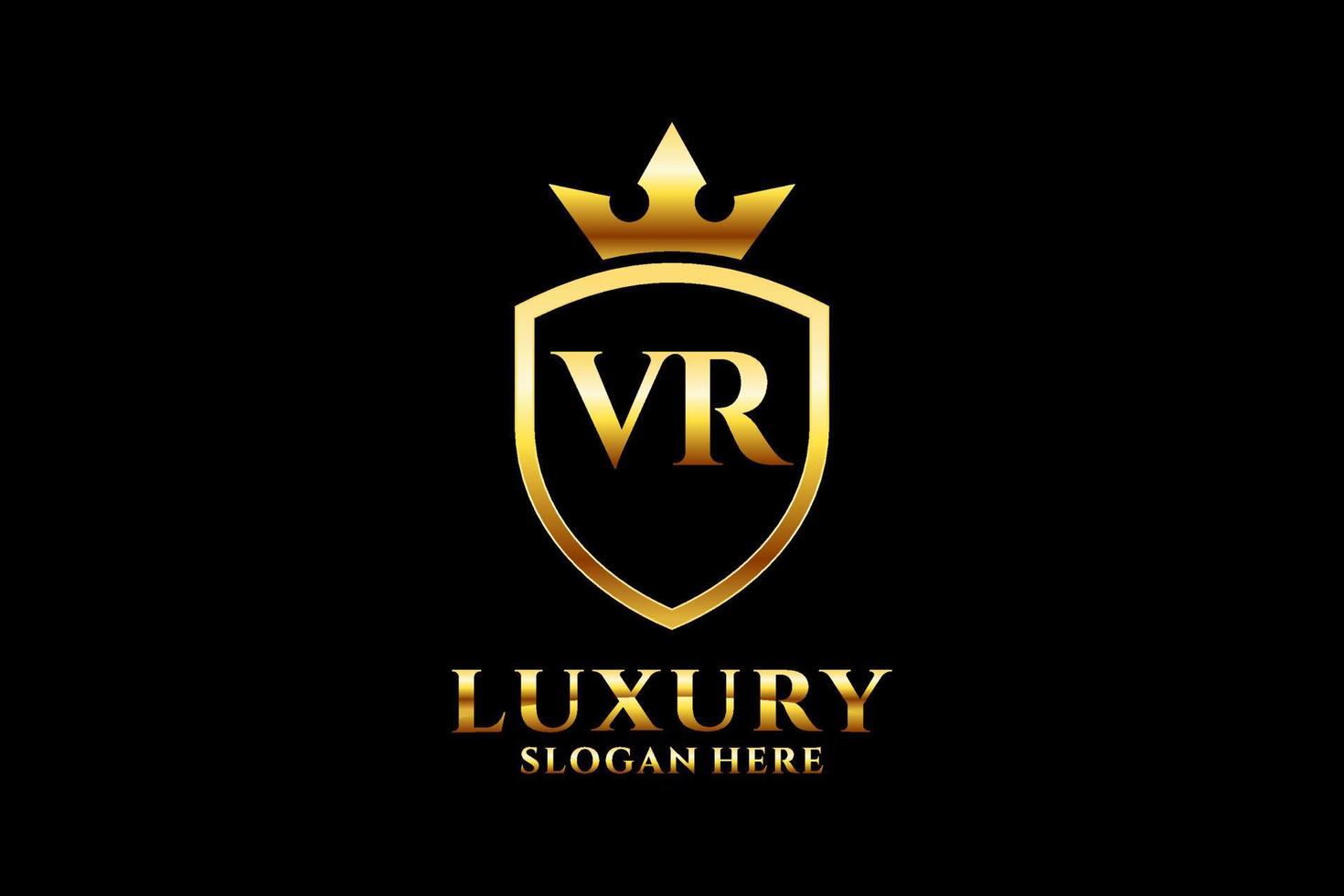 logotipo de monograma de lujo inicial vr elegante o plantilla de placa con pergaminos y corona real - perfecto para proyectos de marca de lujo vector