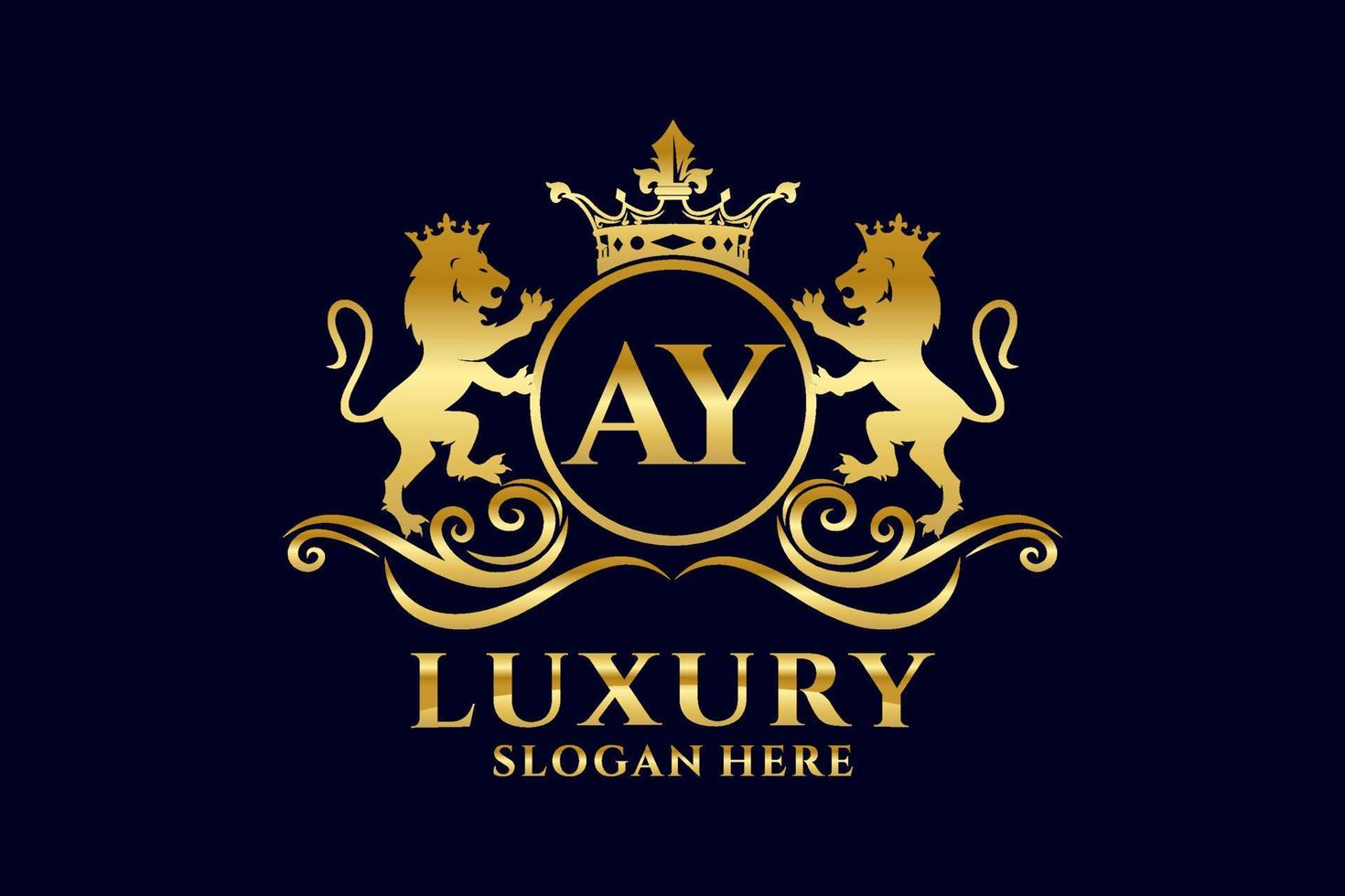 Initial AY Letter Lion Royal Luxury Logo template in vector art for luxurious branding projects and other vector illustration.