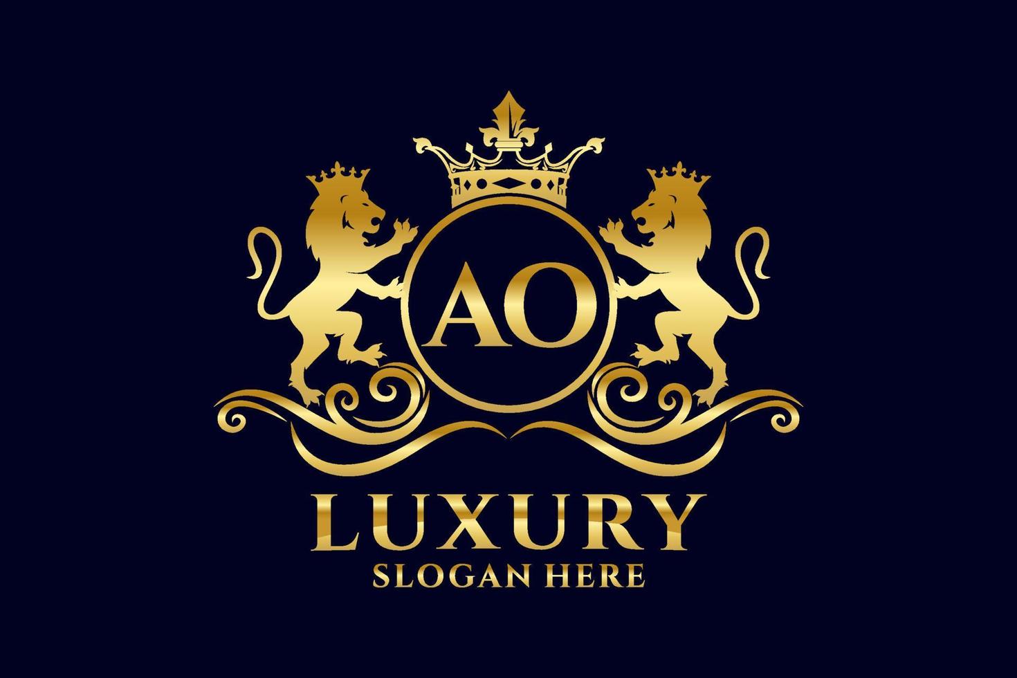 Initial AO Letter Lion Royal Luxury Logo template in vector art for luxurious branding projects and other vector illustration.