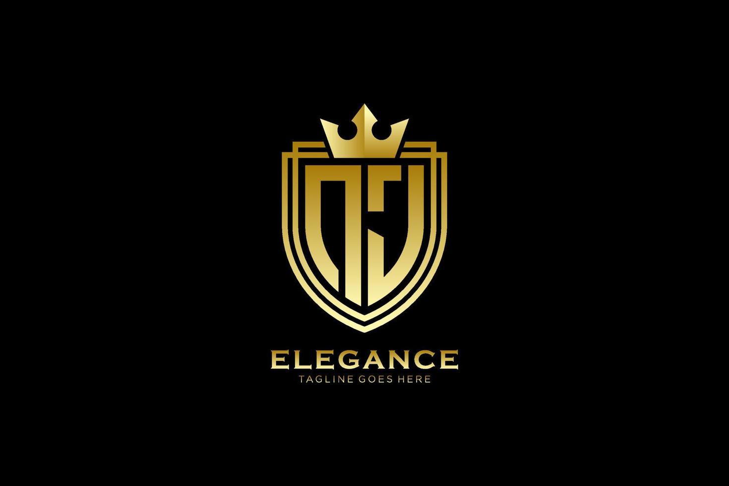initial NJ elegant luxury monogram logo or badge template with scrolls and royal crown - perfect for luxurious branding projects vector
