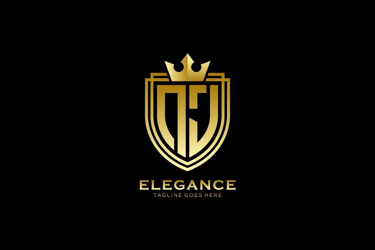 initial NJ elegant luxury monogram logo or badge template with scrolls and royal crown - perfect for luxurious branding projects vector