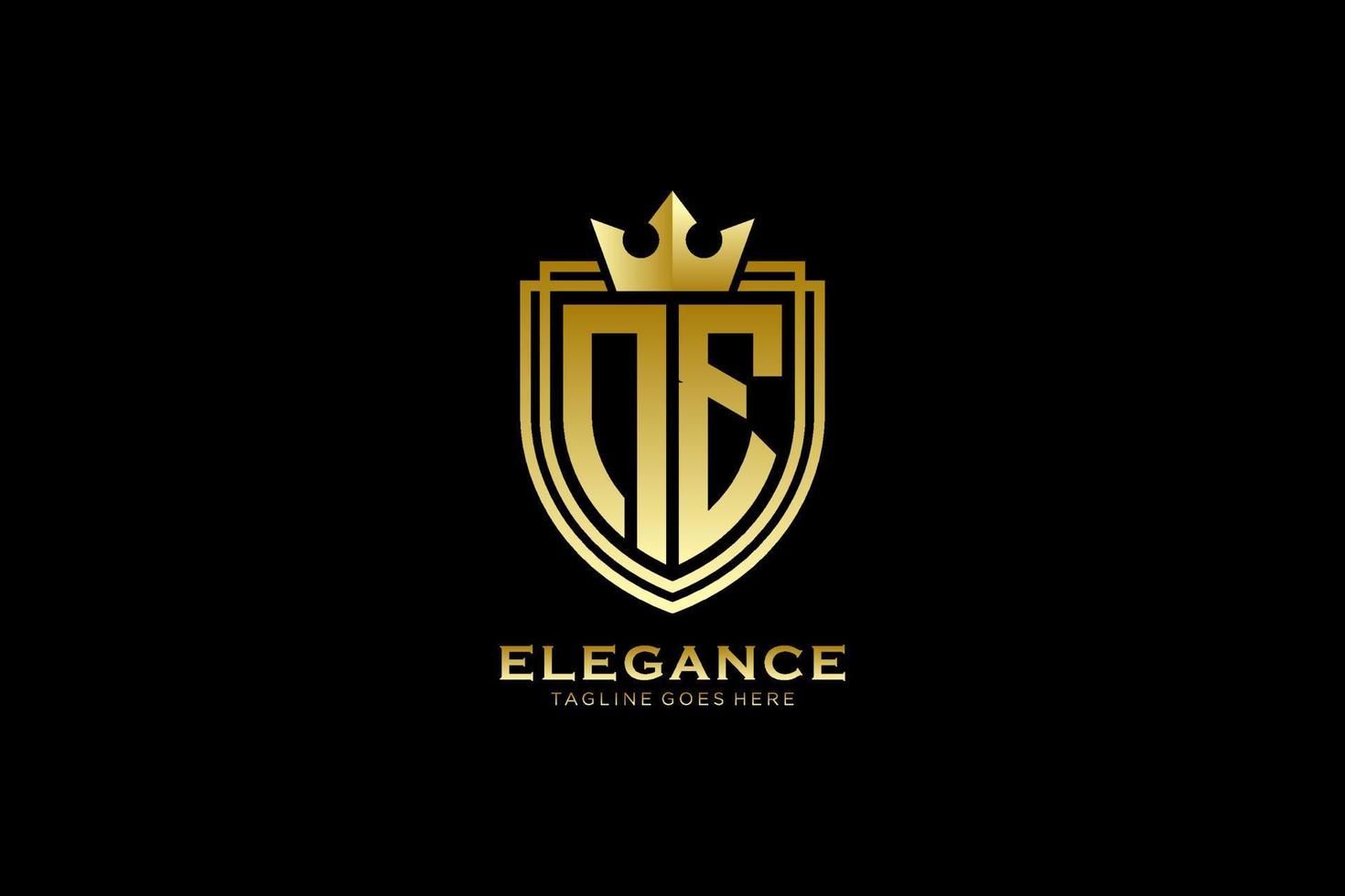 initial NE elegant luxury monogram logo or badge template with scrolls and royal crown - perfect for luxurious branding projects vector