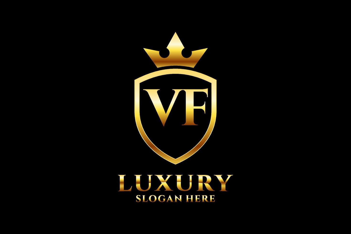 logotipo de monograma de lujo inicial vf elegante o plantilla de placa con pergaminos y corona real - perfecto para proyectos de marca de lujo vector