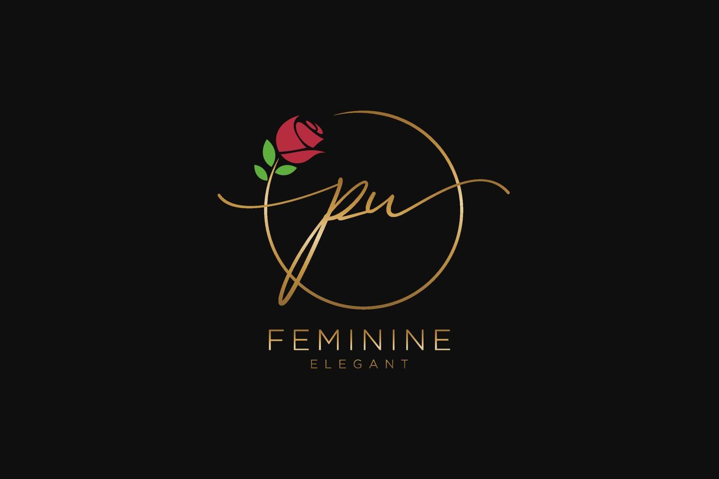 initial PU Feminine logo beauty monogram and elegant logo design, handwriting logo of initial signature, wedding, fashion, floral and botanical with creative template. vector