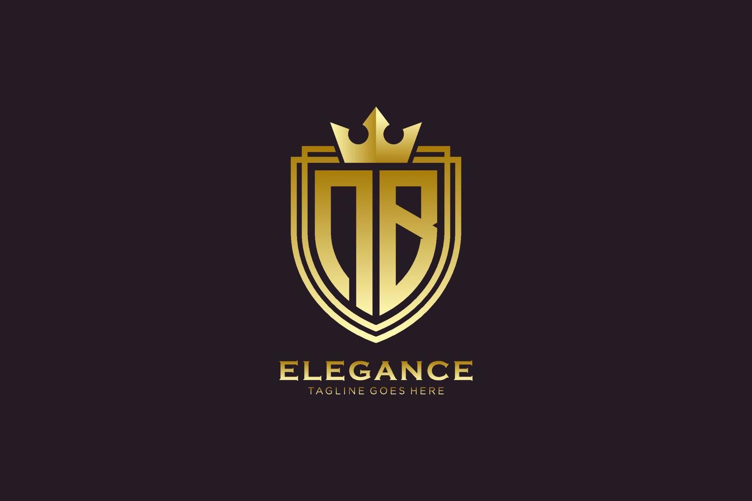 initial NB elegant luxury monogram logo or badge template with scrolls and royal crown - perfect for luxurious branding projects vector