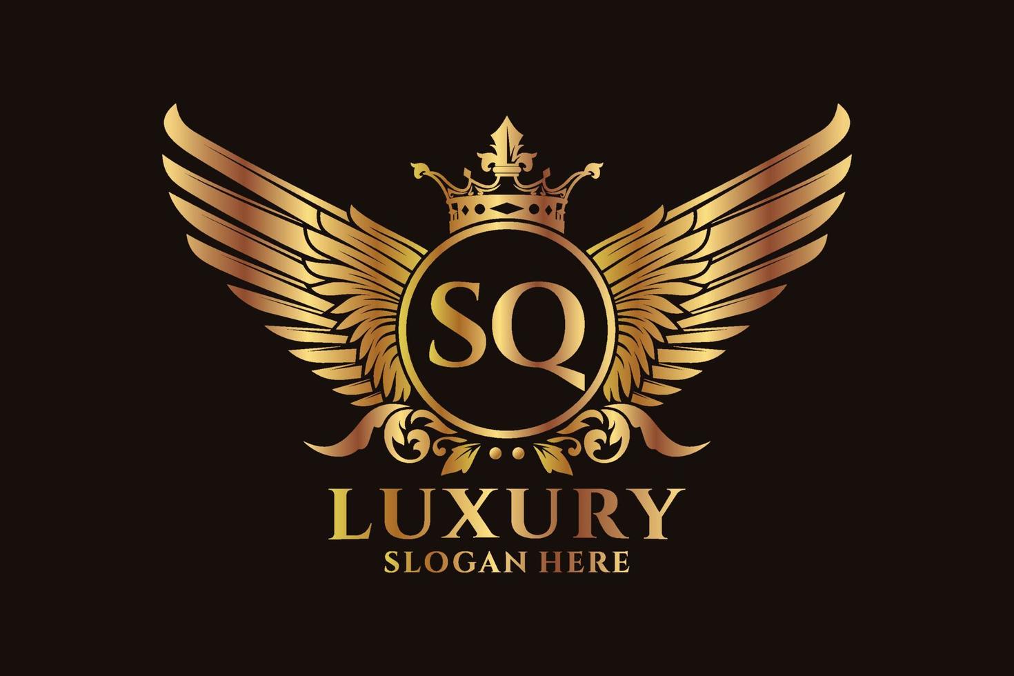 Luxury royal wing Letter SQ crest Gold color Logo vector, Victory logo, crest logo, wing logo, vector logo template.