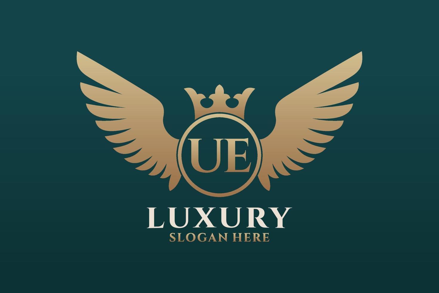 Luxury royal wing Letter UE crest Gold color Logo vector, Victory logo, crest logo, wing logo, vector logo template.