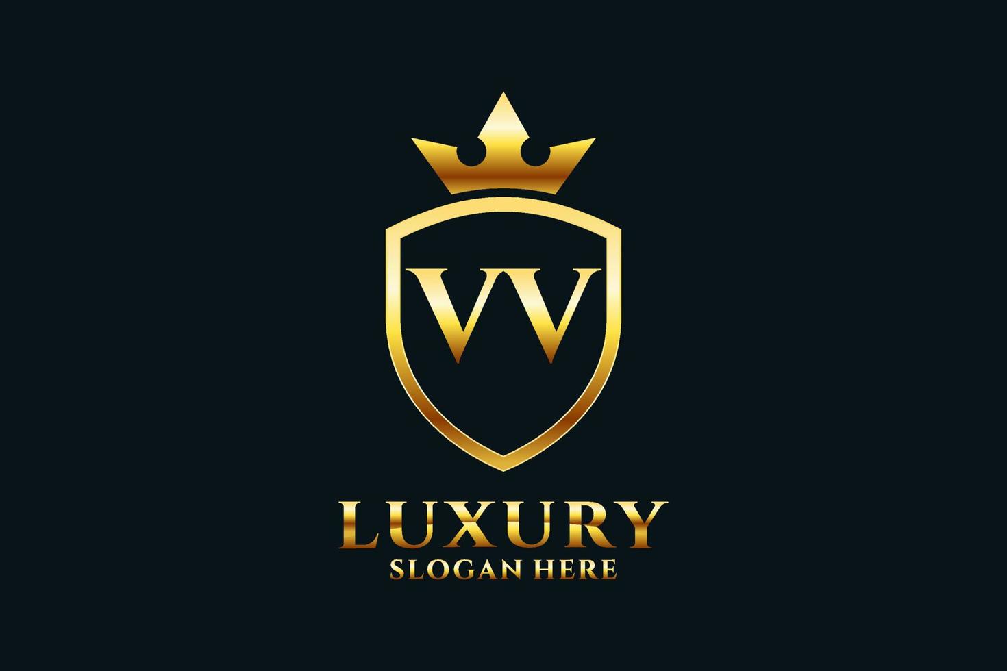 initial VV elegant luxury monogram logo or badge template with scrolls and royal crown - perfect for luxurious branding projects vector