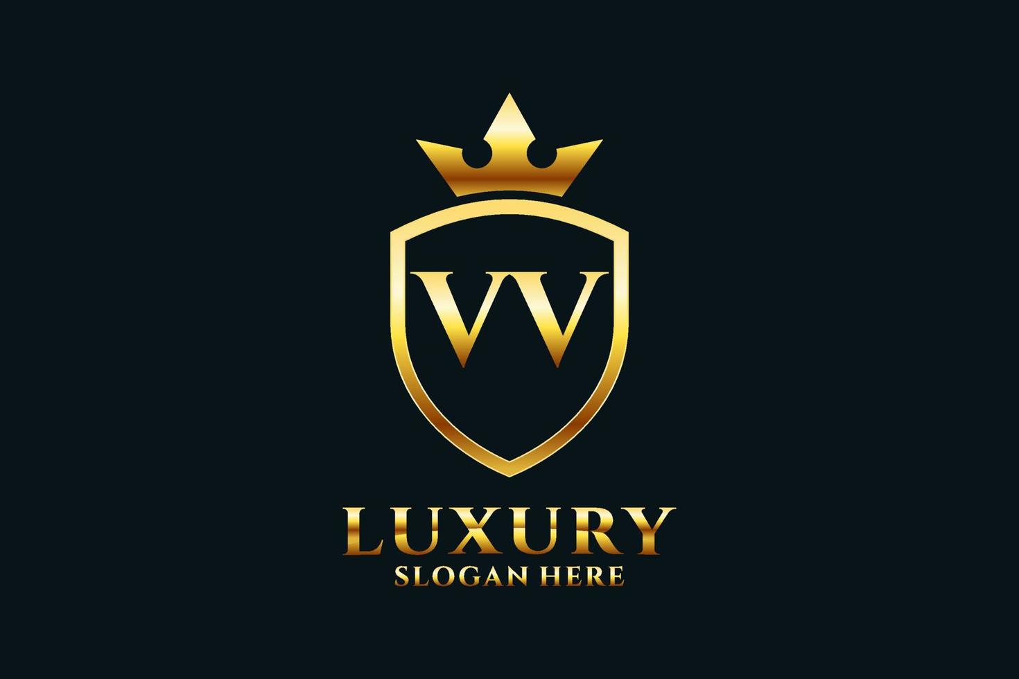 initial VV elegant luxury monogram logo or badge template with scrolls and royal crown - perfect for luxurious branding projects vector