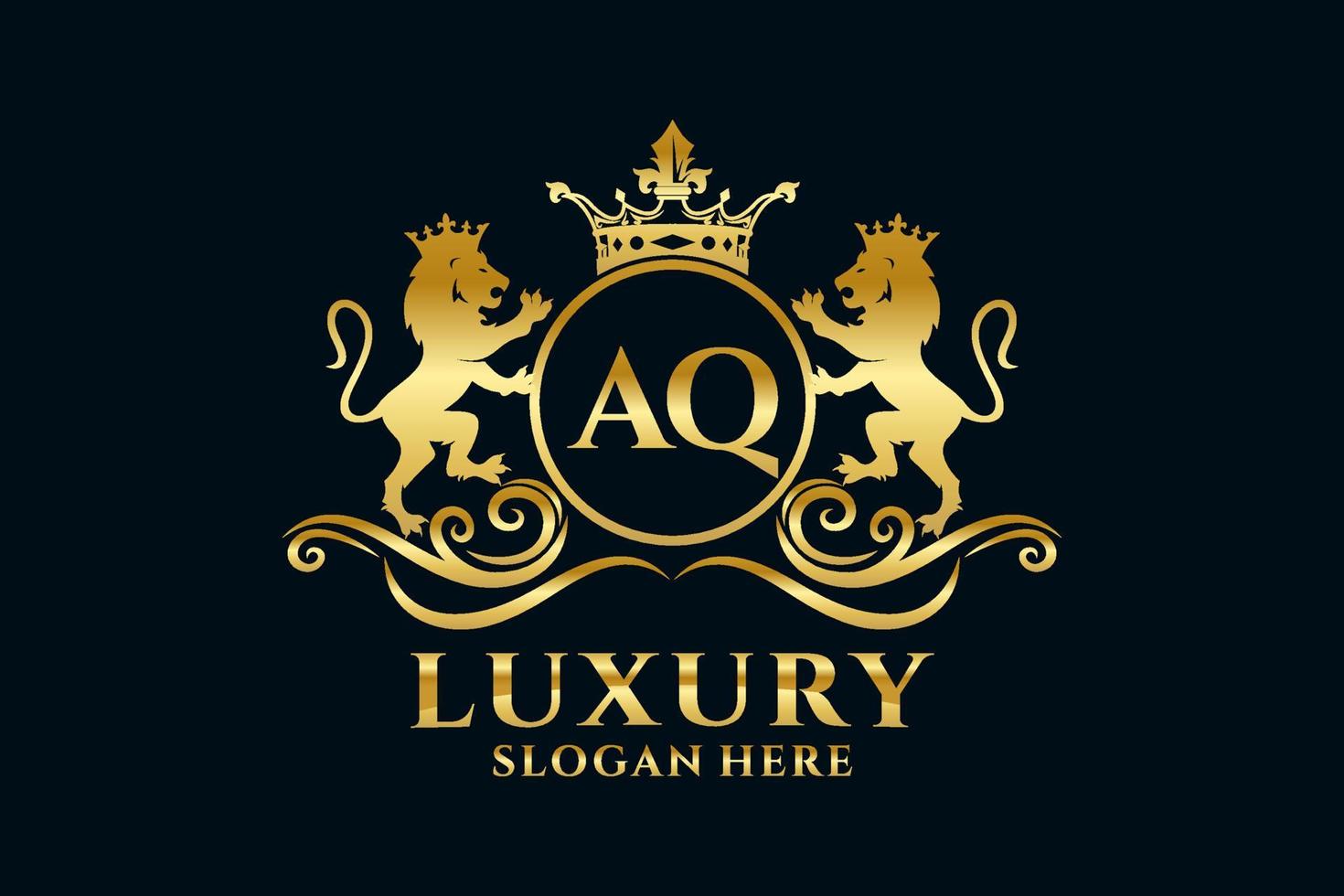Initial AQ Letter Lion Royal Luxury Logo template in vector art for luxurious branding projects and other vector illustration.