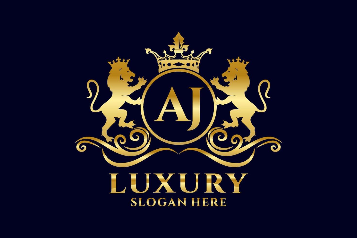 Initial AJ Letter Lion Royal Luxury Logo template in vector art for luxurious branding projects and other vector illustration.