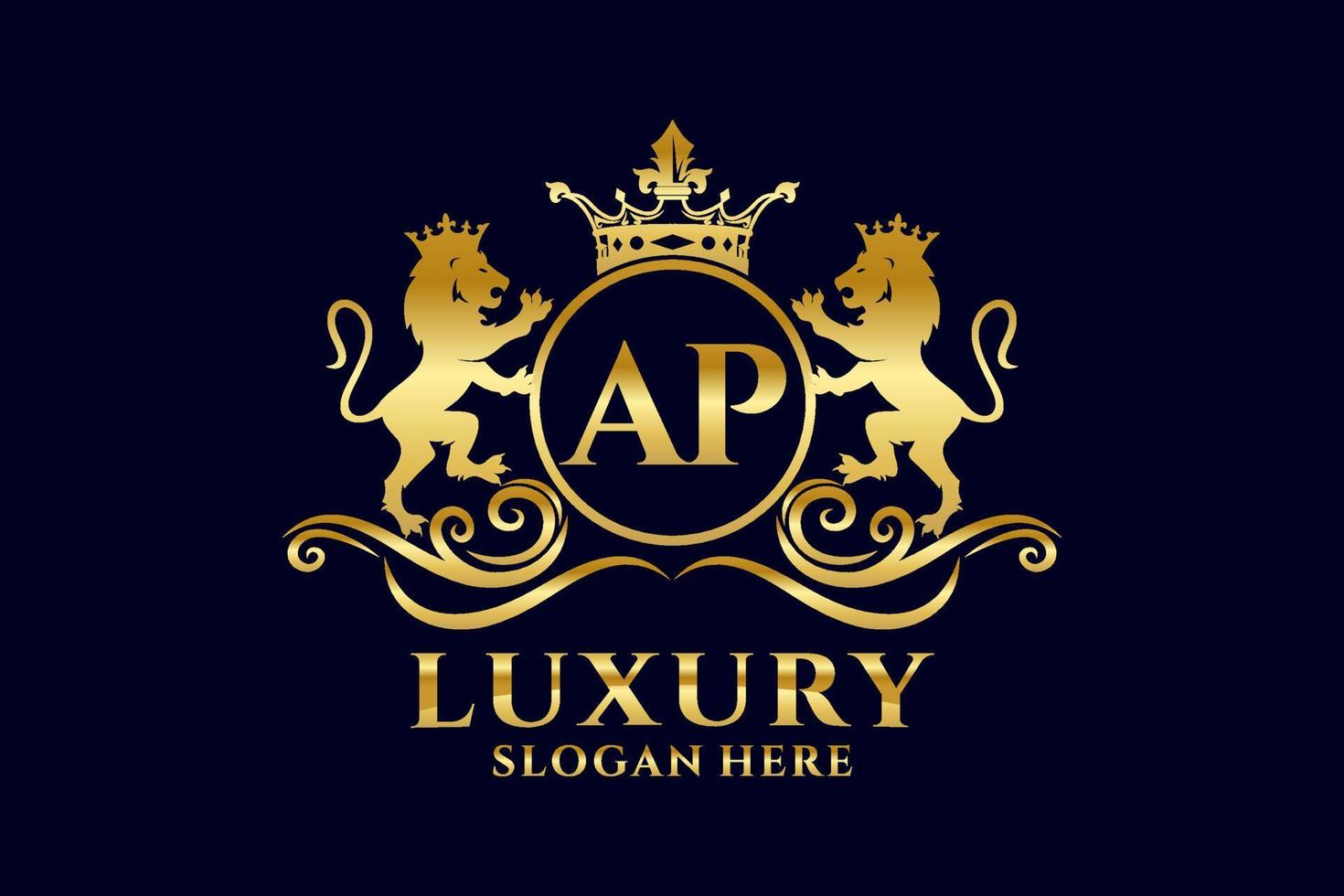 Initial AP Letter Lion Royal Luxury Logo template in vector art for luxurious branding projects and other vector illustration.