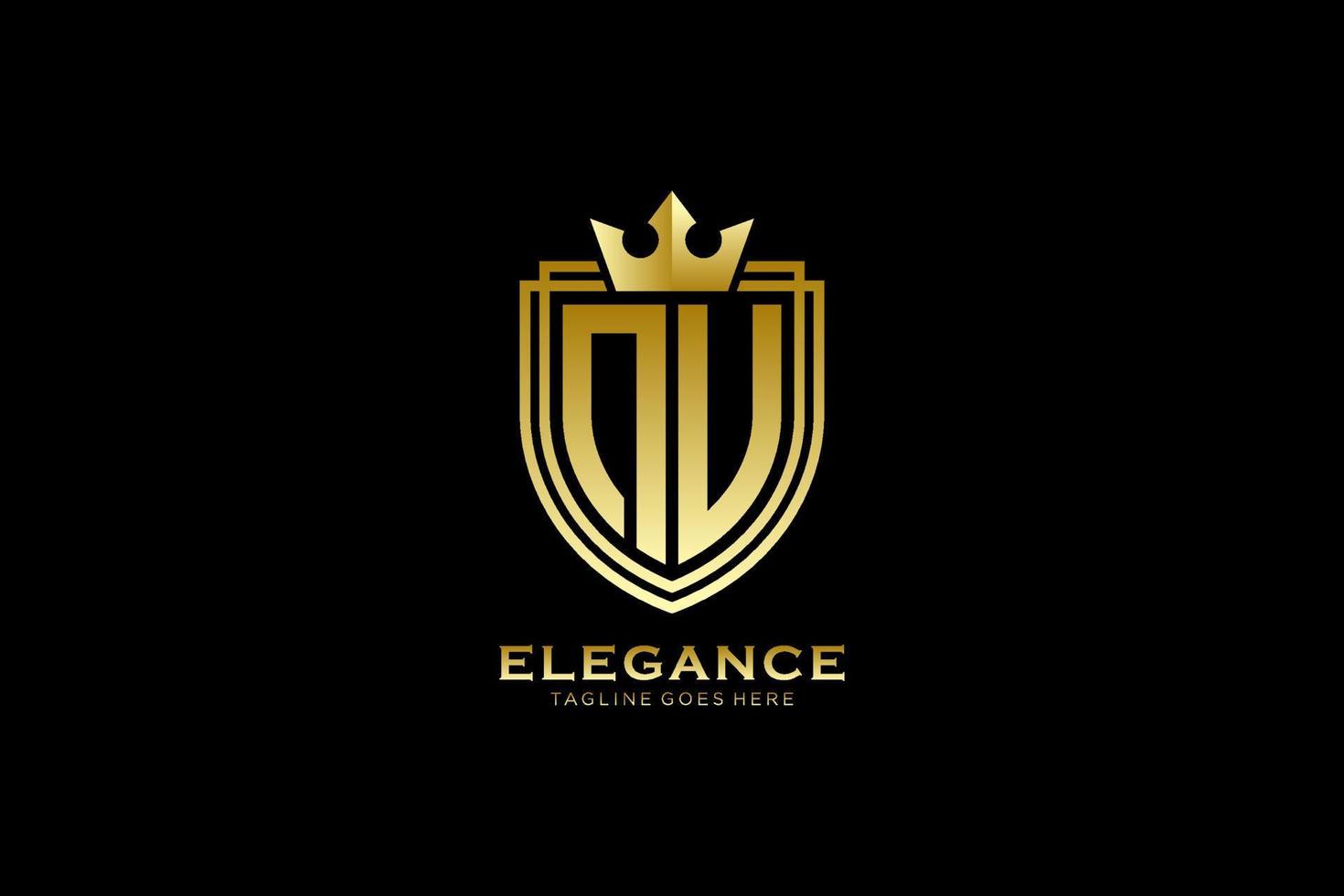 initial NU elegant luxury monogram logo or badge template with scrolls and royal crown - perfect for luxurious branding projects vector