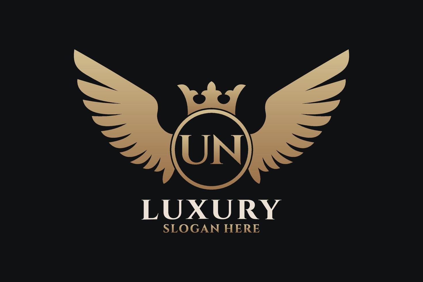 Luxury royal wing Letter UN crest Gold color Logo vector, Victory logo, crest logo, wing logo, vector logo template.