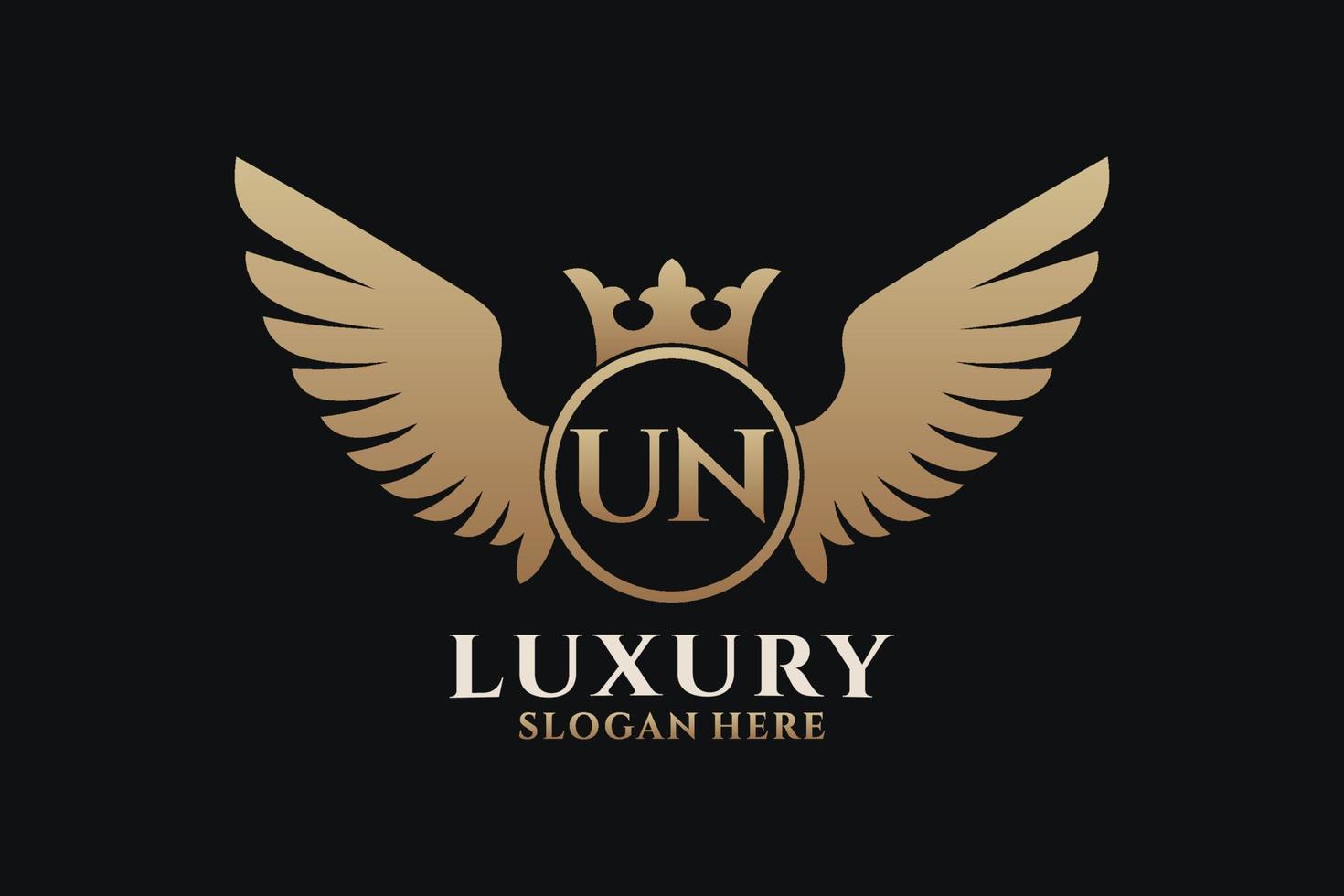 Luxury royal wing Letter UN crest Gold color Logo vector, Victory logo, crest logo, wing logo, vector logo template.