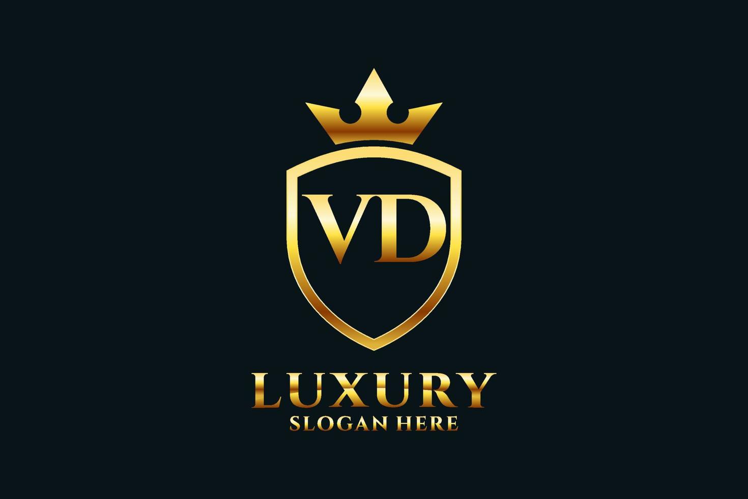 logotipo de monograma de lujo inicial vd elegante o plantilla de placa con pergaminos y corona real - perfecto para proyectos de marca de lujo vector
