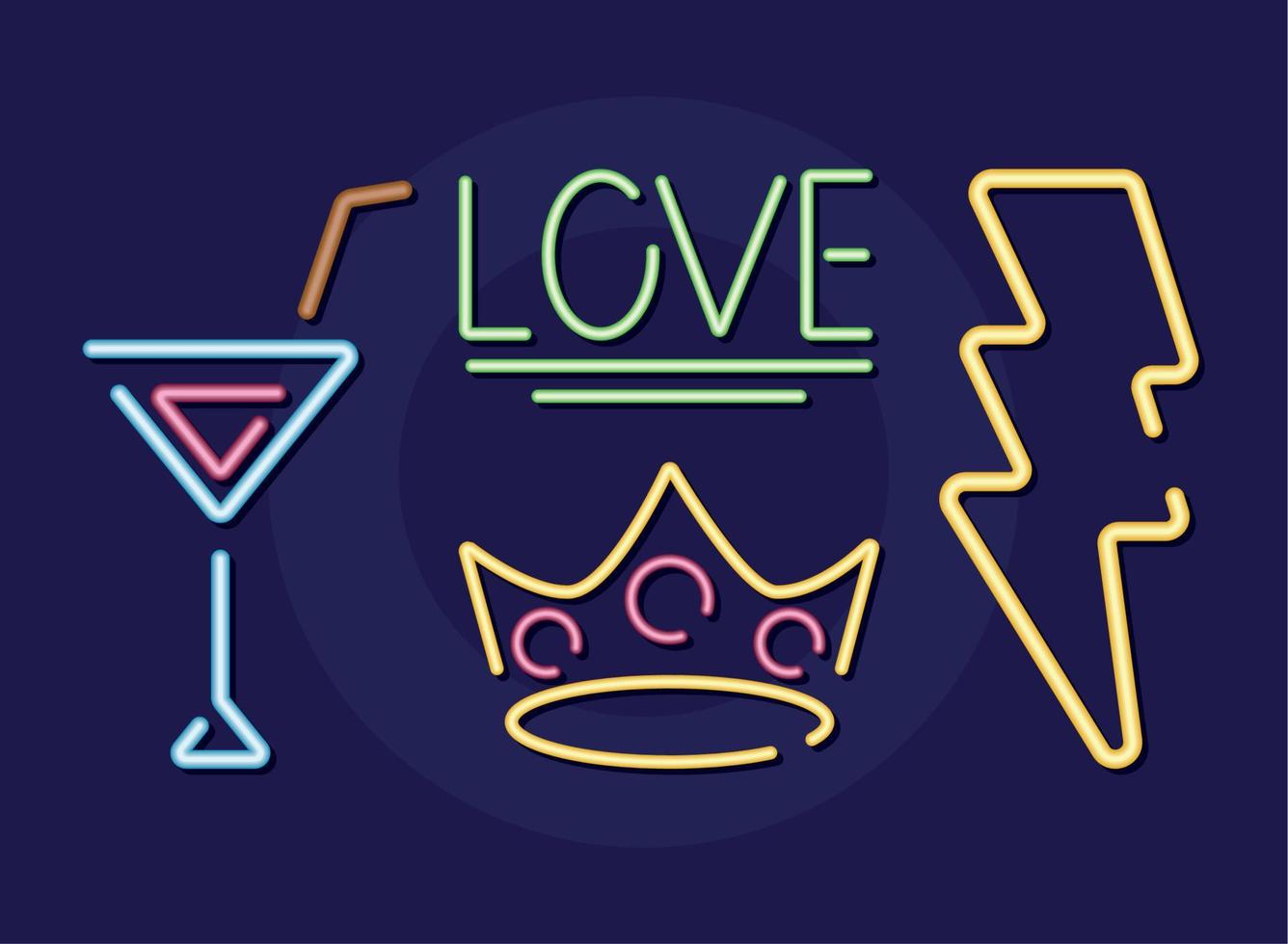 neon love and crown vector