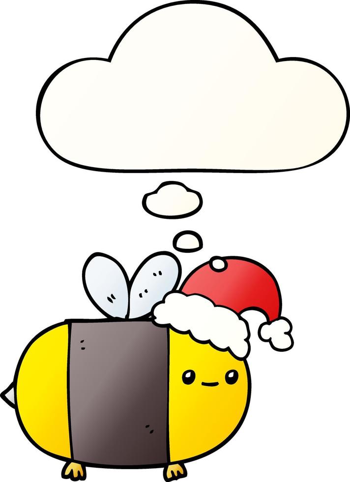 cartoon christmas bee and thought bubble in smooth gradient style vector