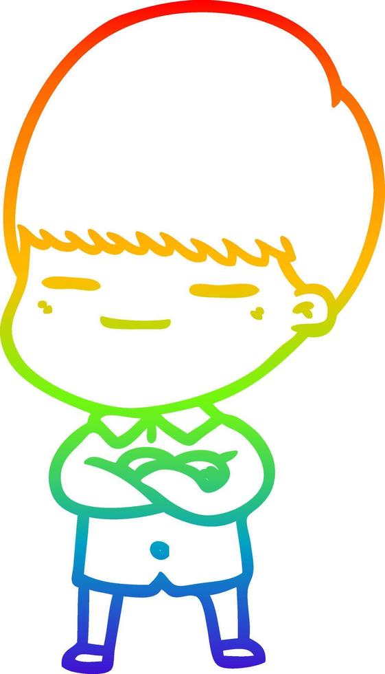 rainbow gradient line drawing cartoon smug boy vector