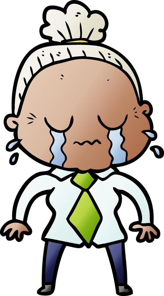 cartoon crying old lady vector