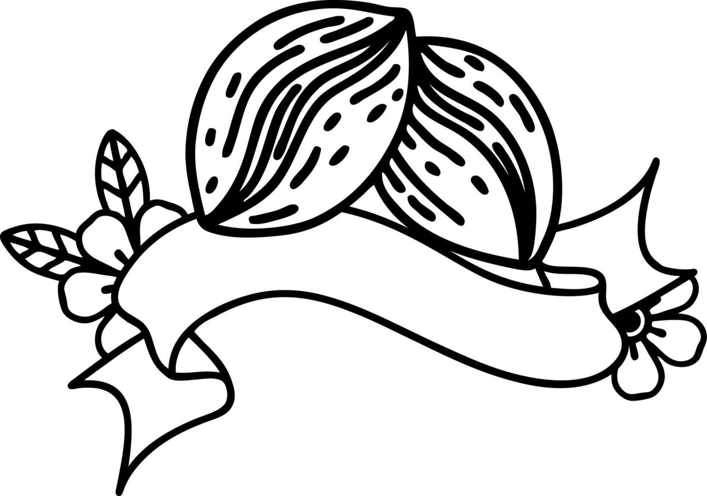 traditional black linework tattoo with banner of coffee beans vector