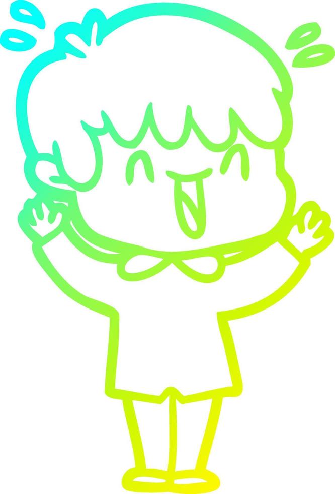cold gradient line drawing cartoon laughing boy vector