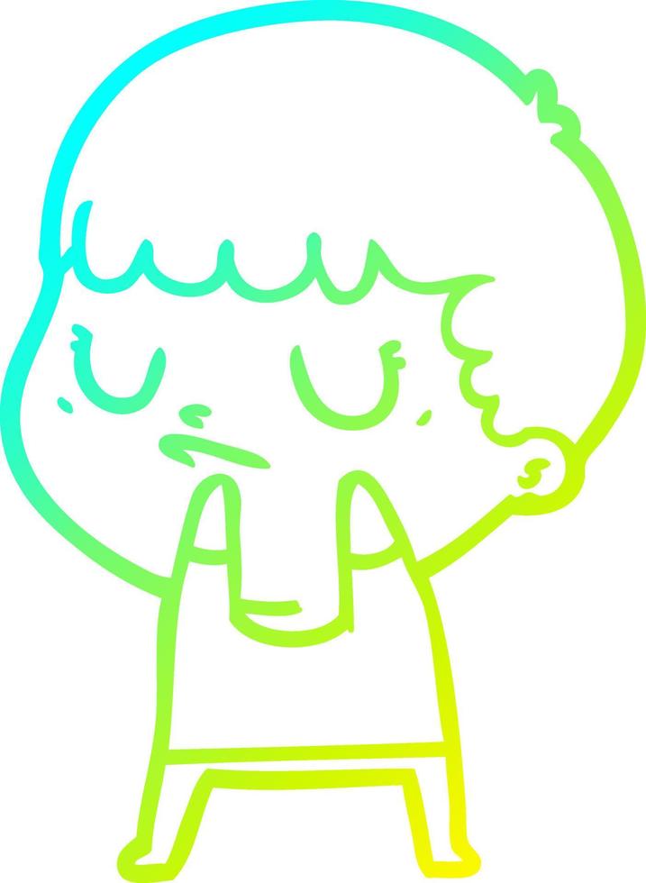 cold gradient line drawing cartoon grumpy boy vector
