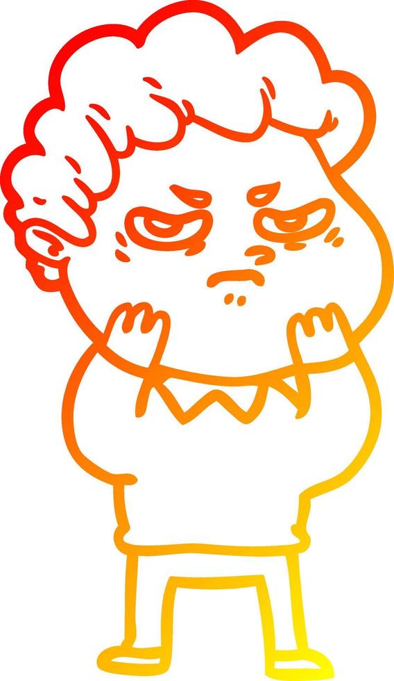 warm gradient line drawing cartoon angry man vector