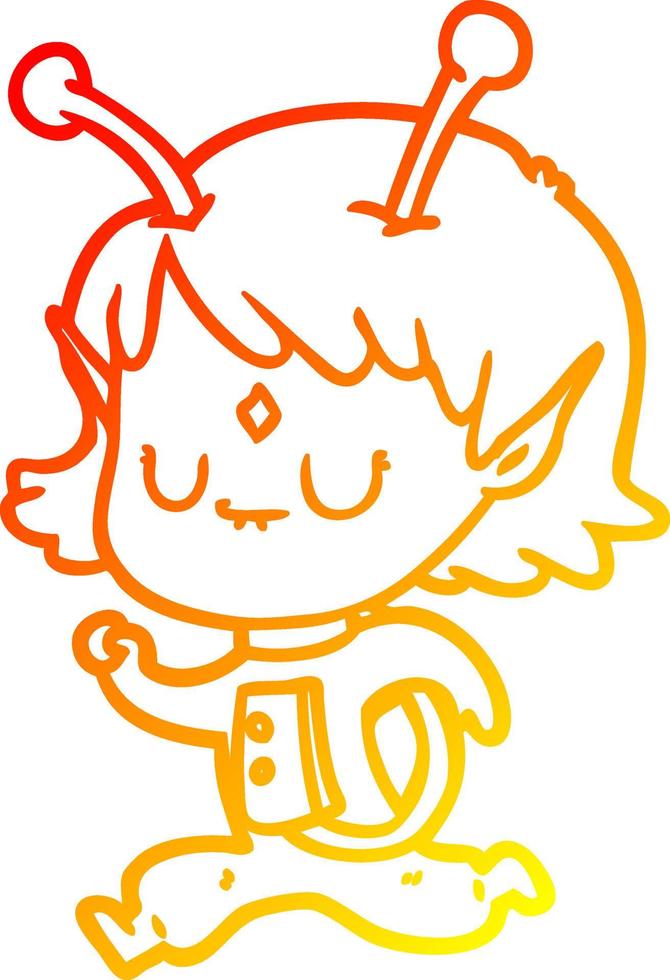 warm gradient line drawing cartoon alien girl vector