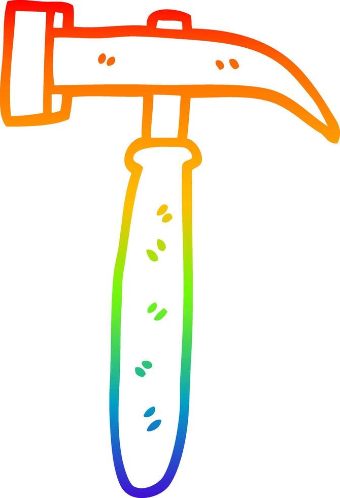 rainbow gradient line drawing cartoon hammer vector