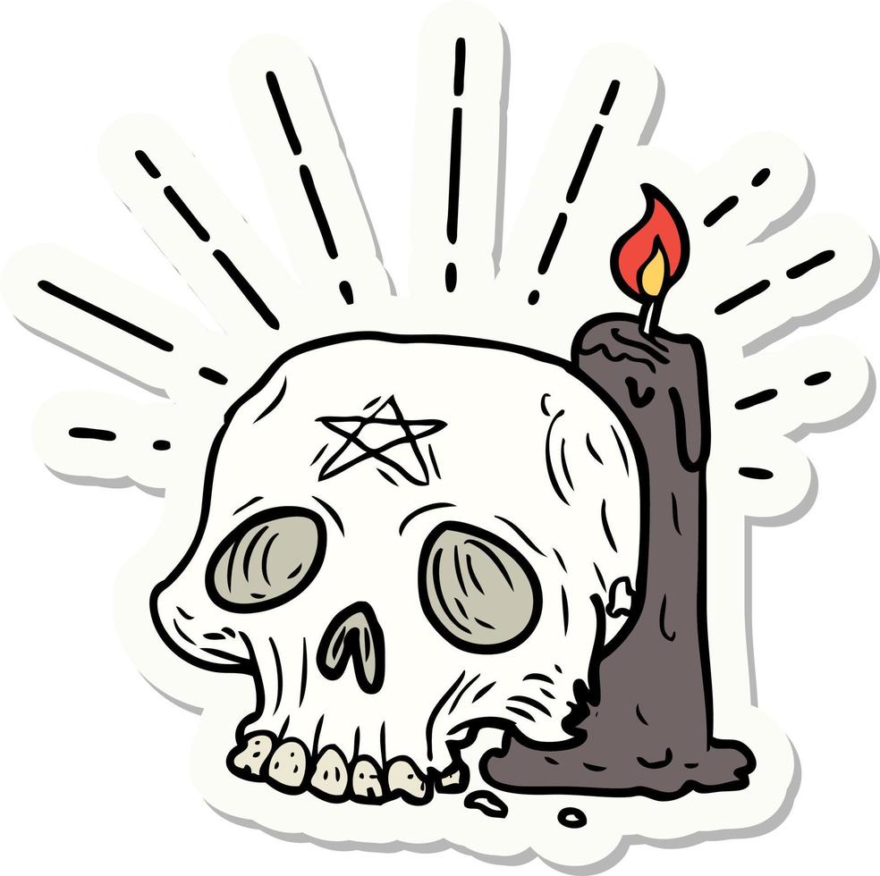 sticker of a tattoo style spooky skull and candle vector