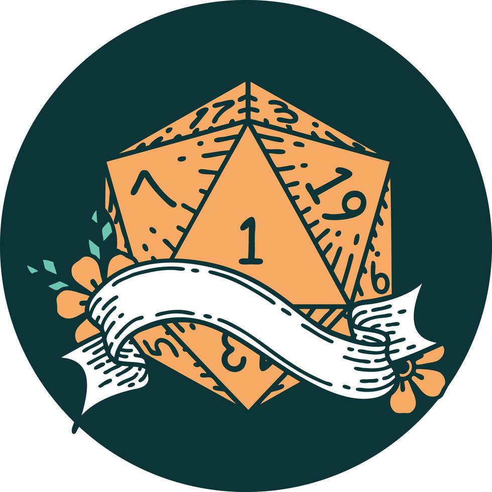 icono de tirada de dados natural one d20 vector