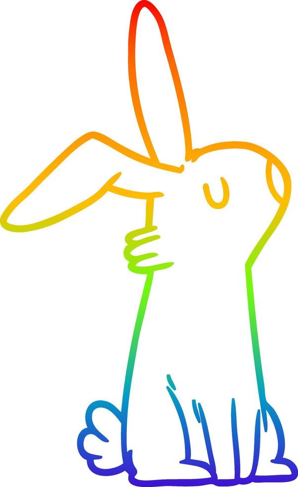 rainbow gradient line drawing cartoon rabbit vector