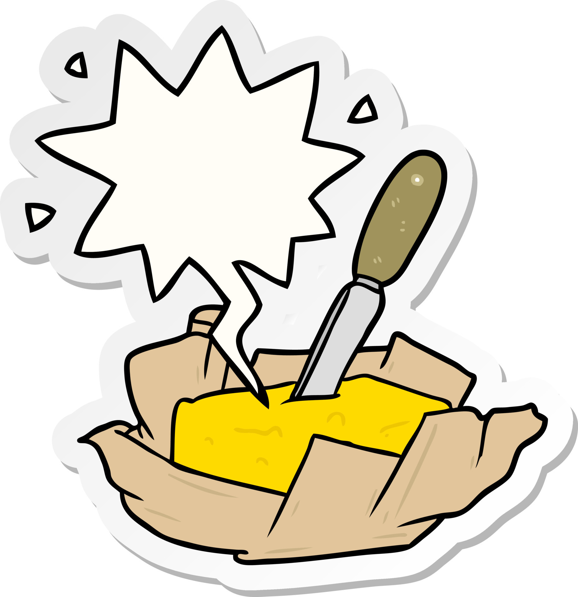 cartoon traditional pat of butter and knife and speech bubble sticker 12014137 Vector Art at