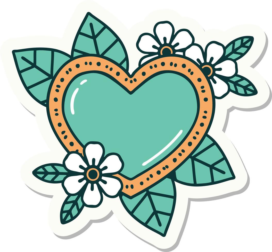 sticker of tattoo in traditional style of a botanical heart vector
